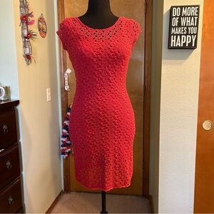 Free People dark pink crochet short sleeve mini dress size XS